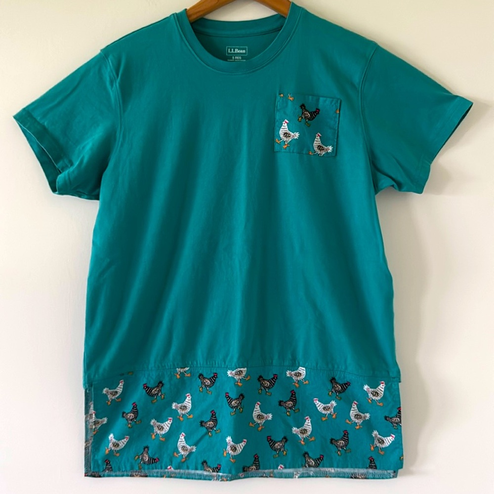 LL BEAN Chicken & Rooster T-Shirt Teal‎ Size Small